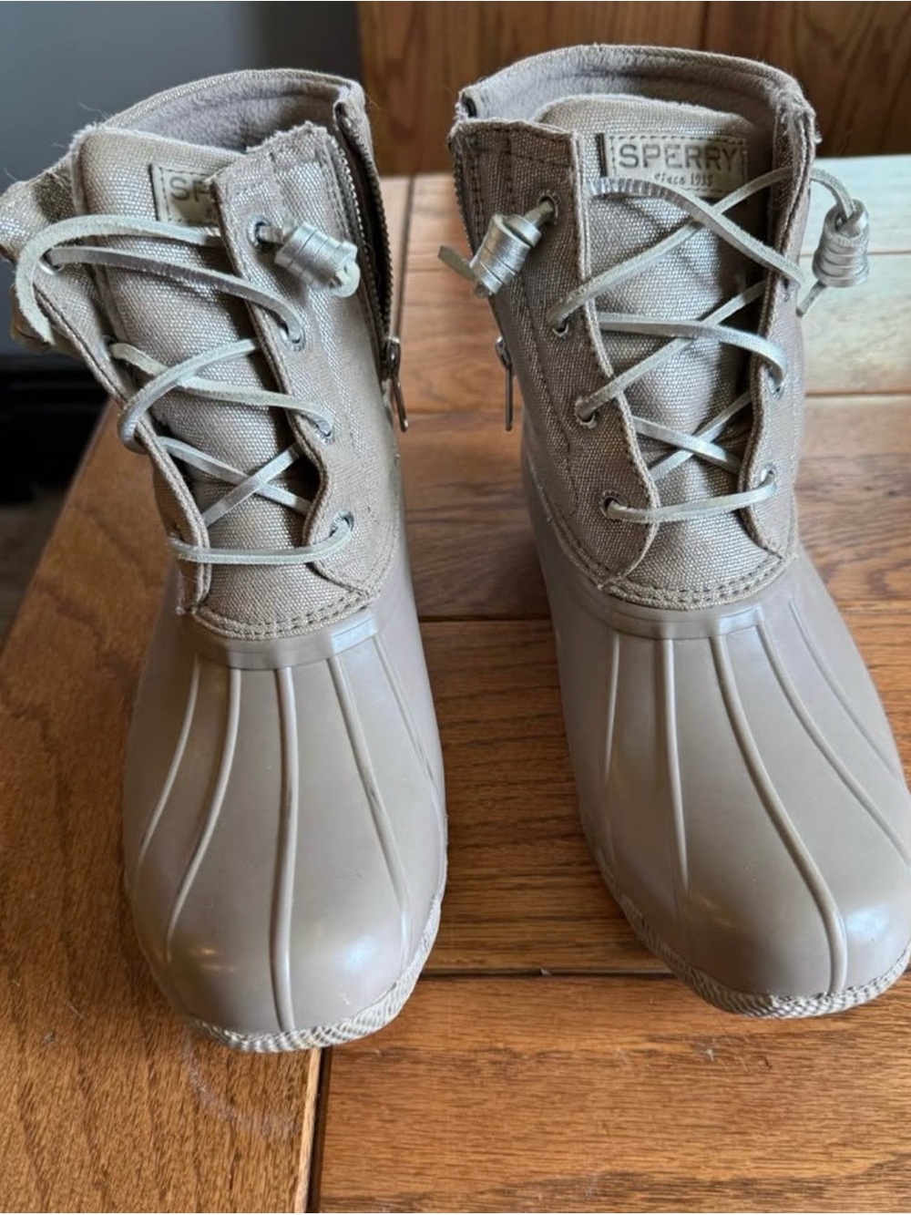Sperry Women's Taupe Canvas-Top Duck Boots